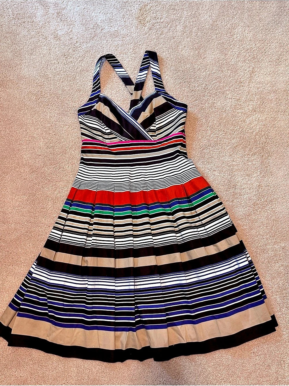 Calvin Klein Multicolor Striped Halter Fit & Flare Dress Black & Blue Size 4